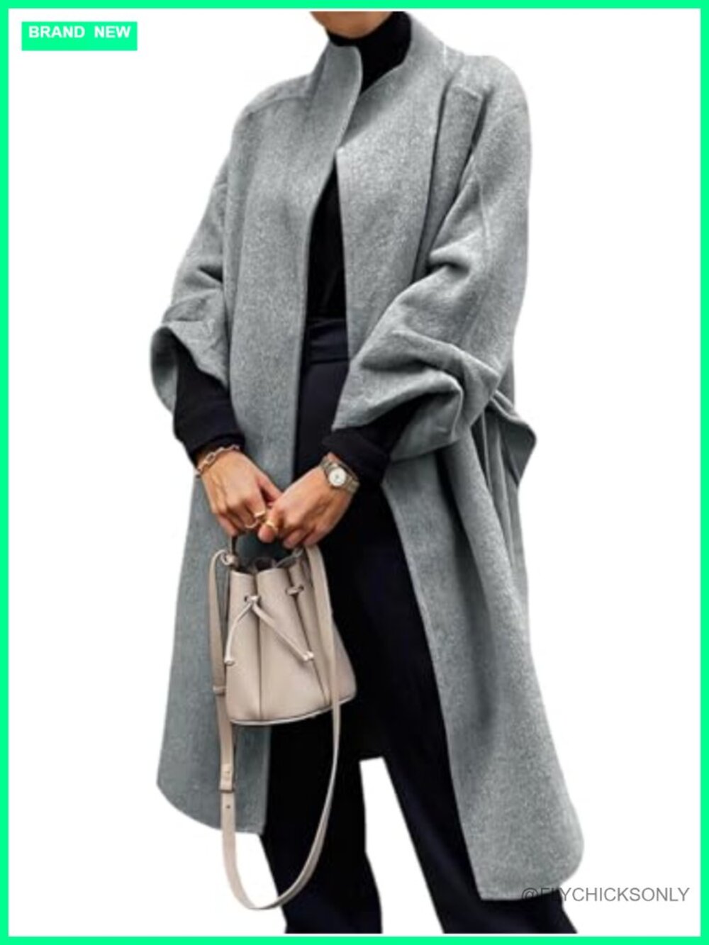 Women's Wool Blend Long Pea Coat Oversized Wrap Trench Winter Belted